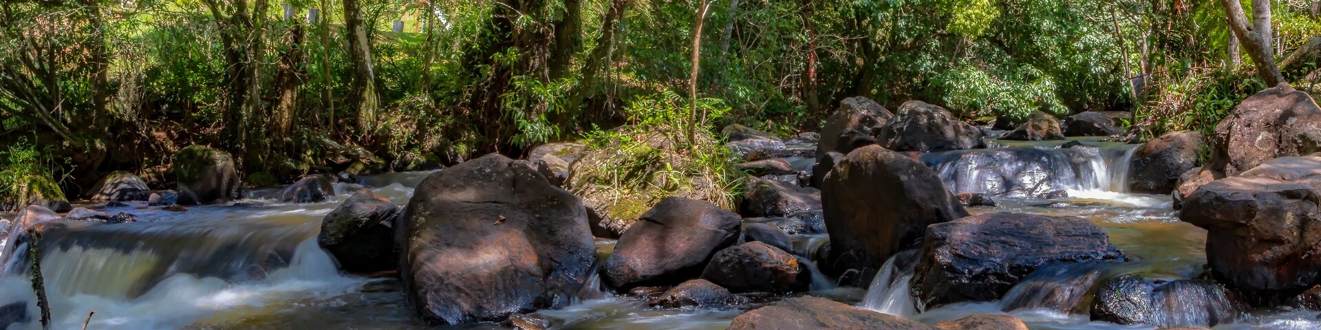 Rapids downhill the Waterfall named Cachoeiras dos Pretos, Joanopolis, SP, Brasil