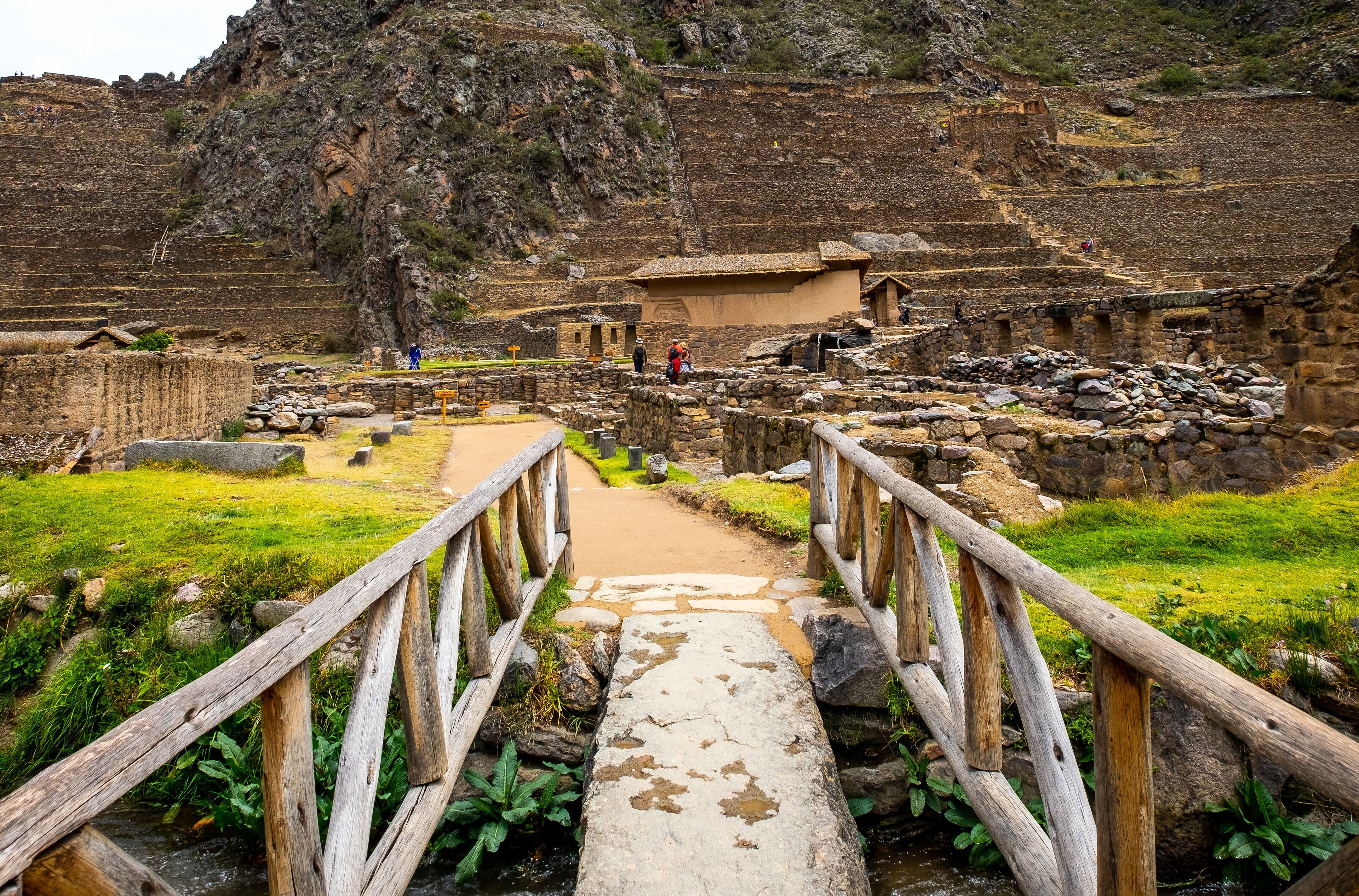 Ancient huge stony Ollantaytambo constructions and bastille