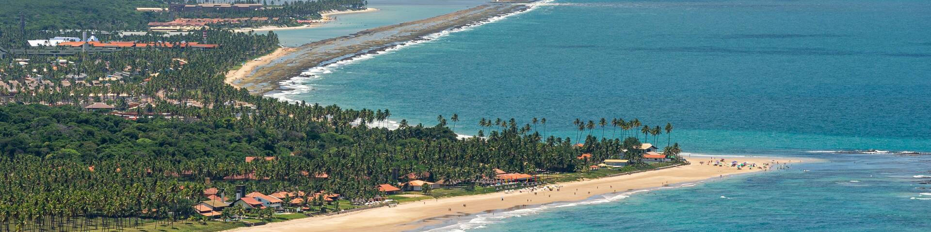 Pontal do Cupe beach, Ipojuca, near Recife, Pernambuco, Brazil on March 1, 2014. In the background, the port of Suape. Aerial view