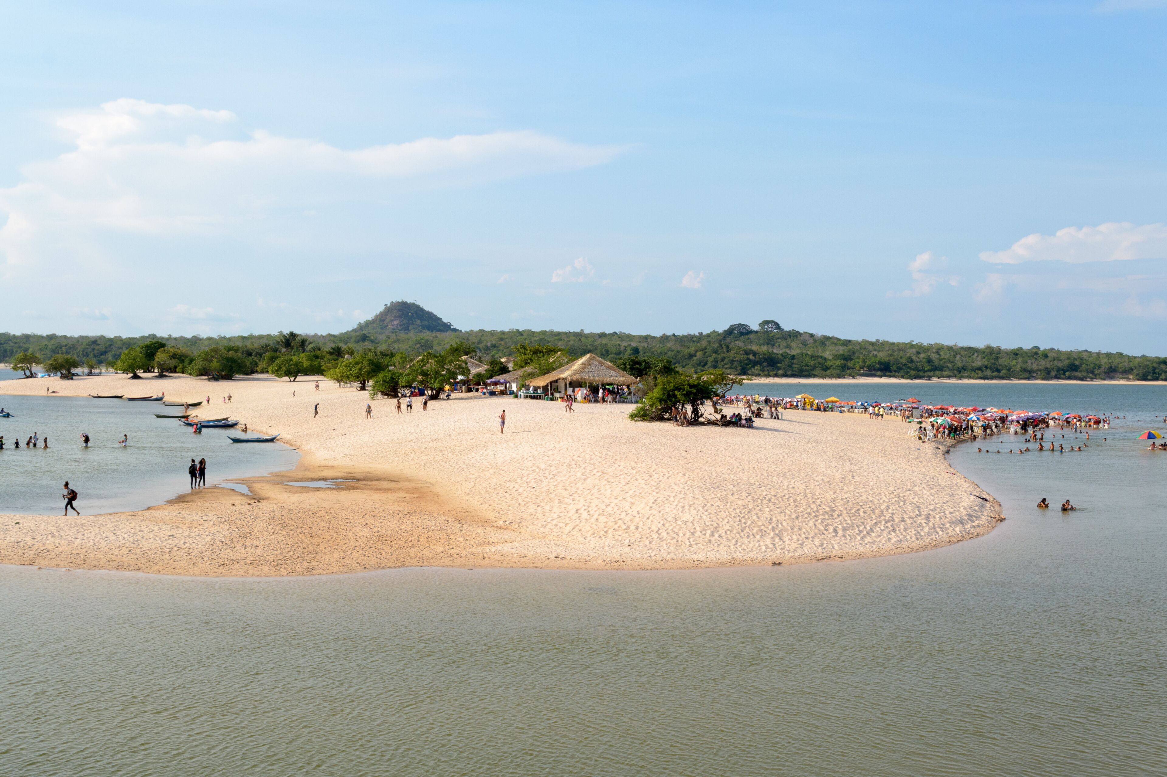 Alter do Chão, Pará, Santarém - State of Pará, Brazil, november 2019. A beautiful and famous river beach, these waters go through the Amazonian forest and create amazing landscapes