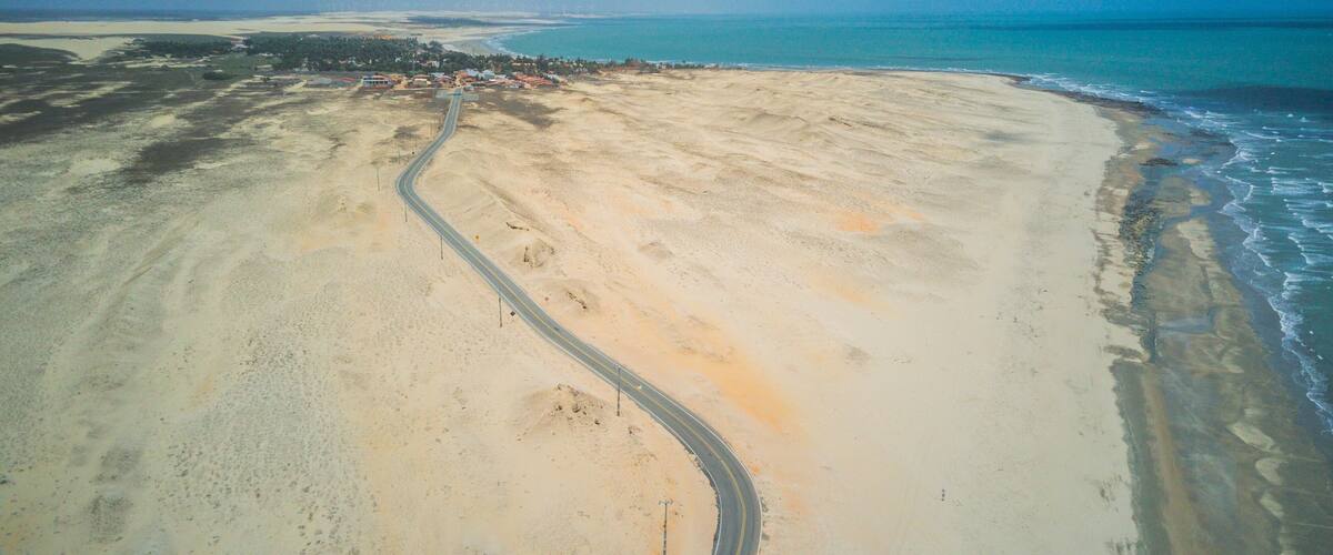 Aerial view of the village from the beach of Maceió, Camocim - Ceará - Brazil.