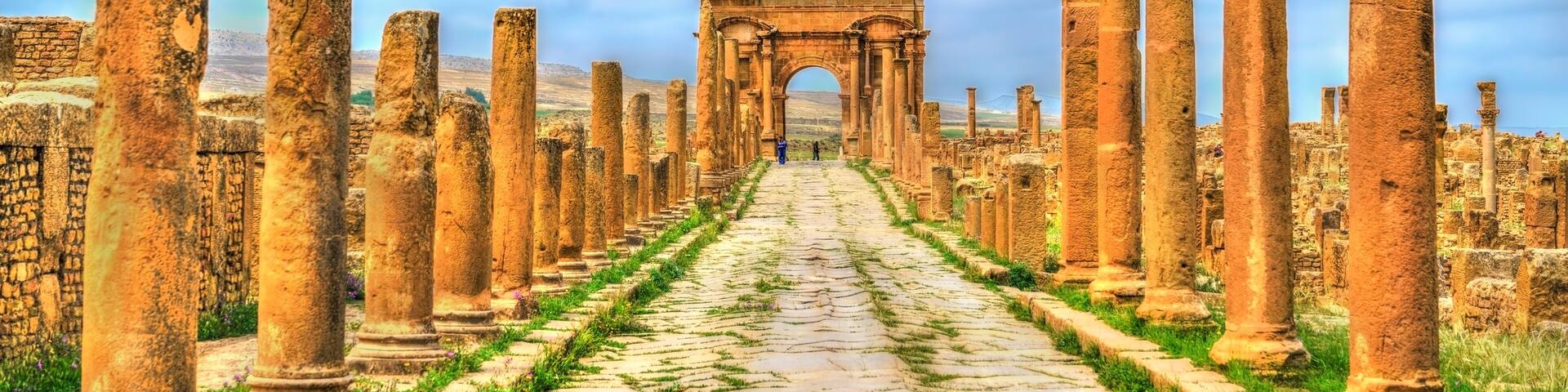 Timgad, ruins of a Roman-Berber city in Algeria.