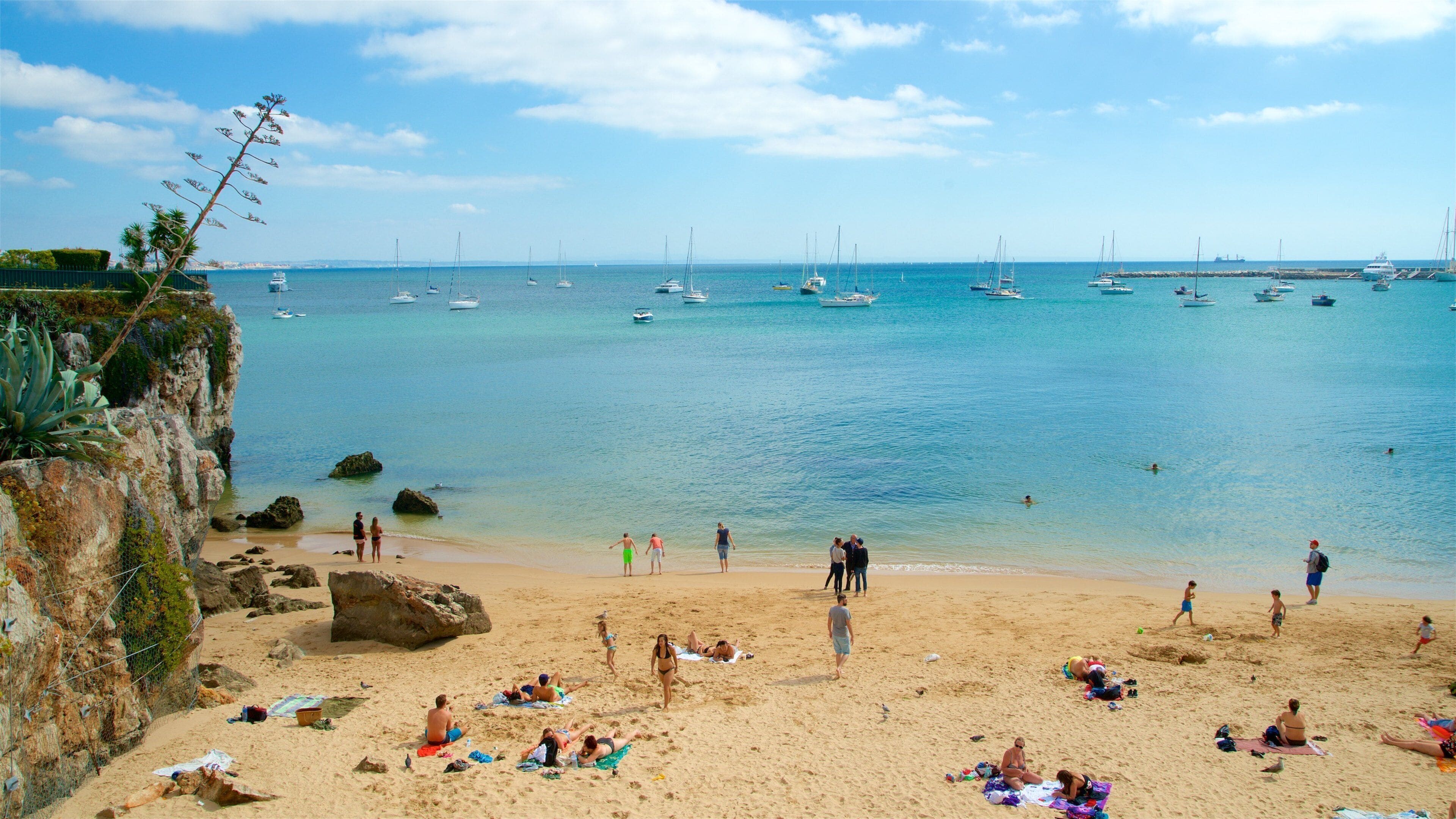 Rainha Beach fasiliteter samt sandstrand, kyst og stenete kystlinje