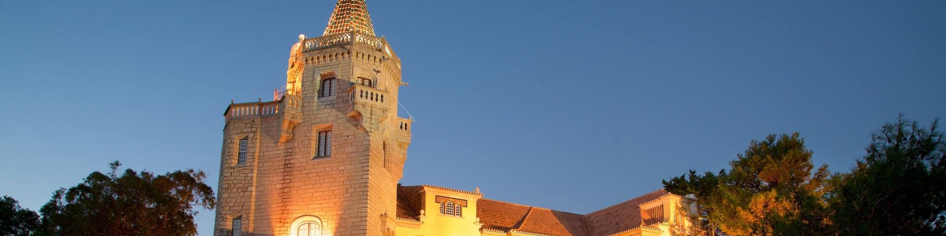Condes de Castro Guimaraes Museum which includes heritage elements and night scenes