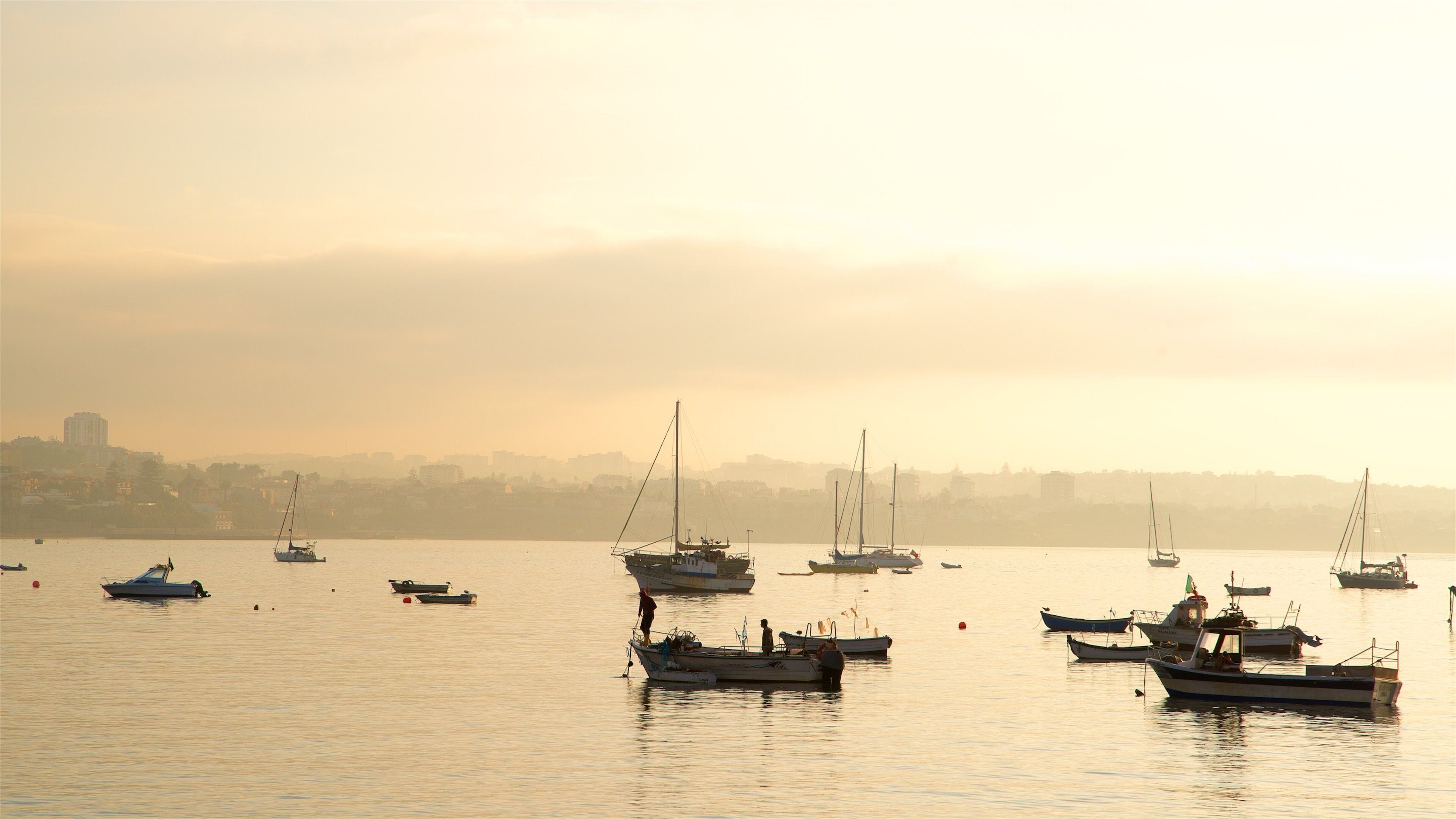 Cascais som viser bukt eller havn og solnedgang