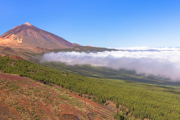 The Teide volcano and Orotava Valley surrounded by clouds