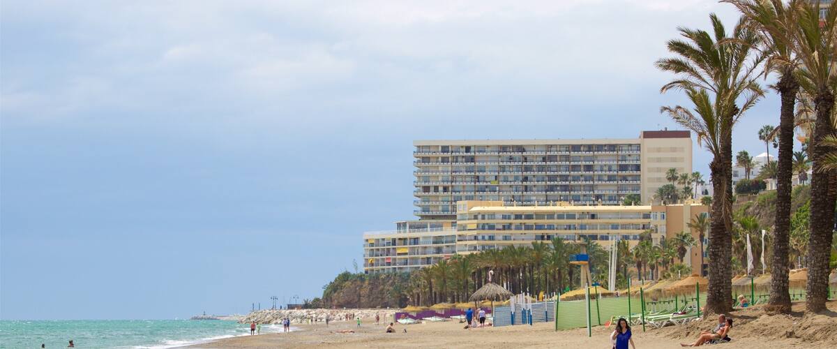 Torremolinos showing tropical scenes, a coastal town and a beach