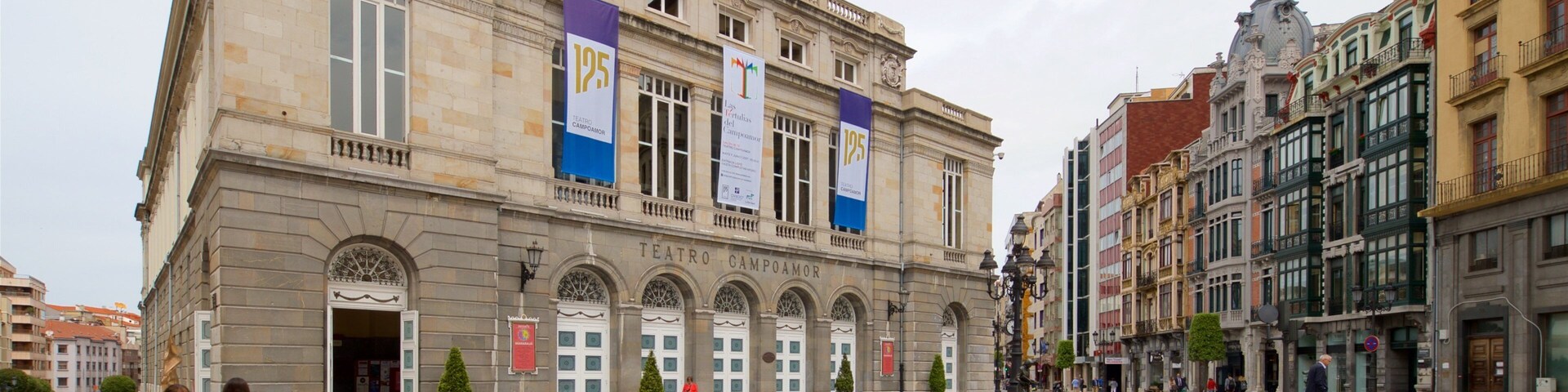 Campoamor Theater showing a city, heritage elements and a square or plaza
