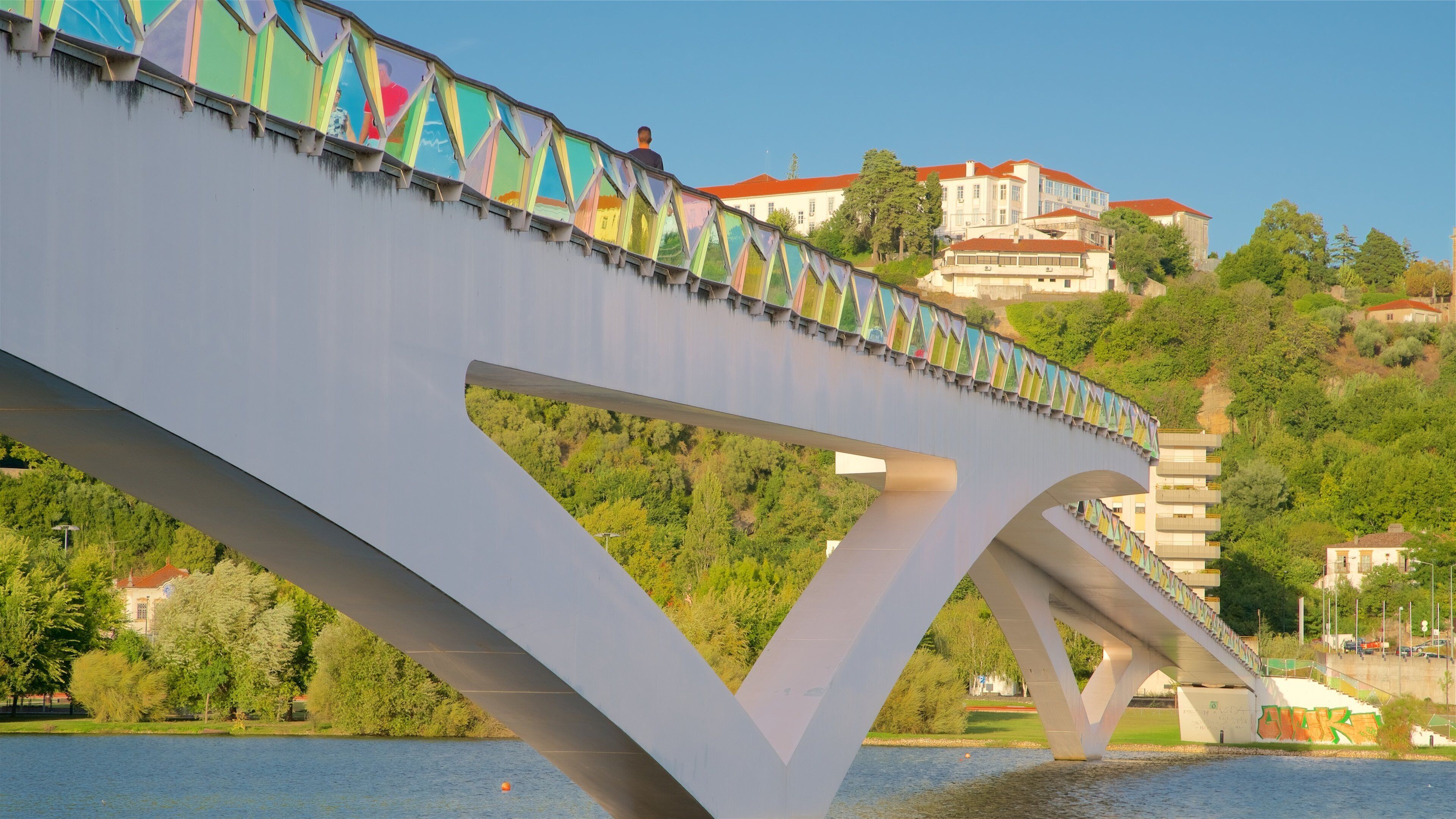 Pedro and Inês Footbridge showing a river or creek and a bridge