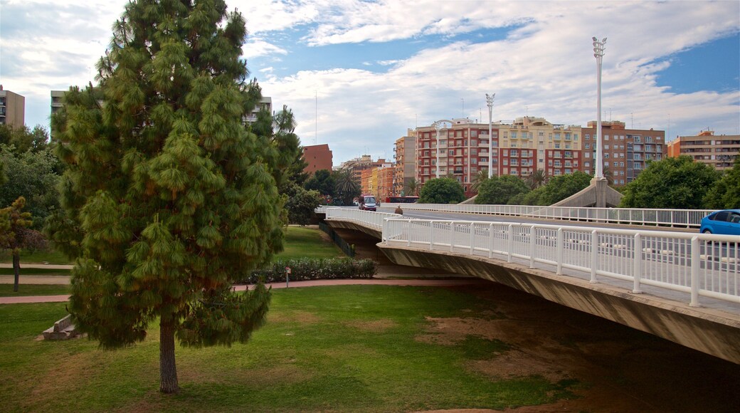 Puente de las Artes showing a bridge and a garden
