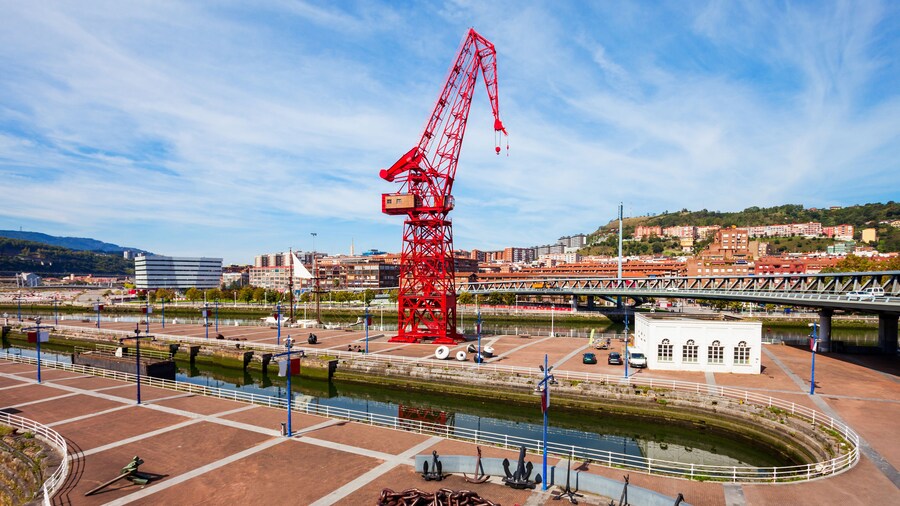 Red crane in the centre of Bilbao city, Basque Country in northern Spain ; Shutterstock ID 1057097057