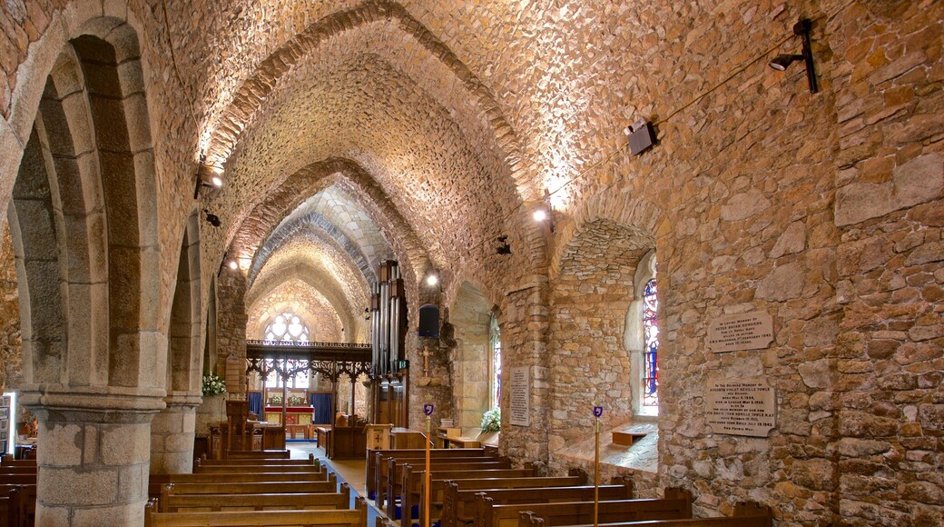 Parish Church of St. Brelade showing a church or cathedral, heritage elements and interior views