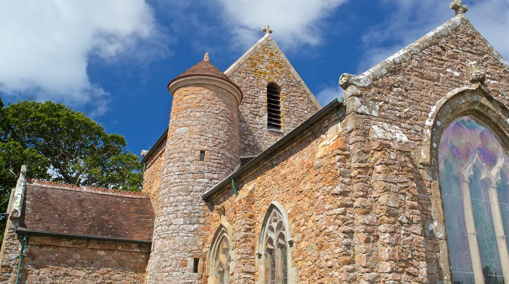 Parish Church of St. Brelade showing a church or cathedral and heritage elements
