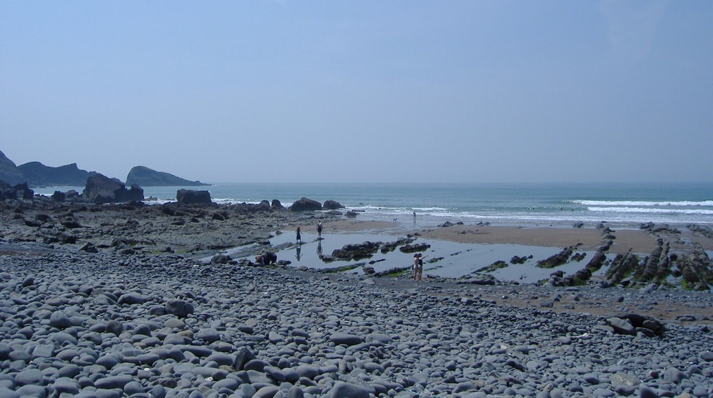 A hidden Devonshire gem, secluded beach off the beaten track - literally, access is via a steep, narrow coastal road. It's a popular spot with the locals that hasn't yet been discovered by the tourists.