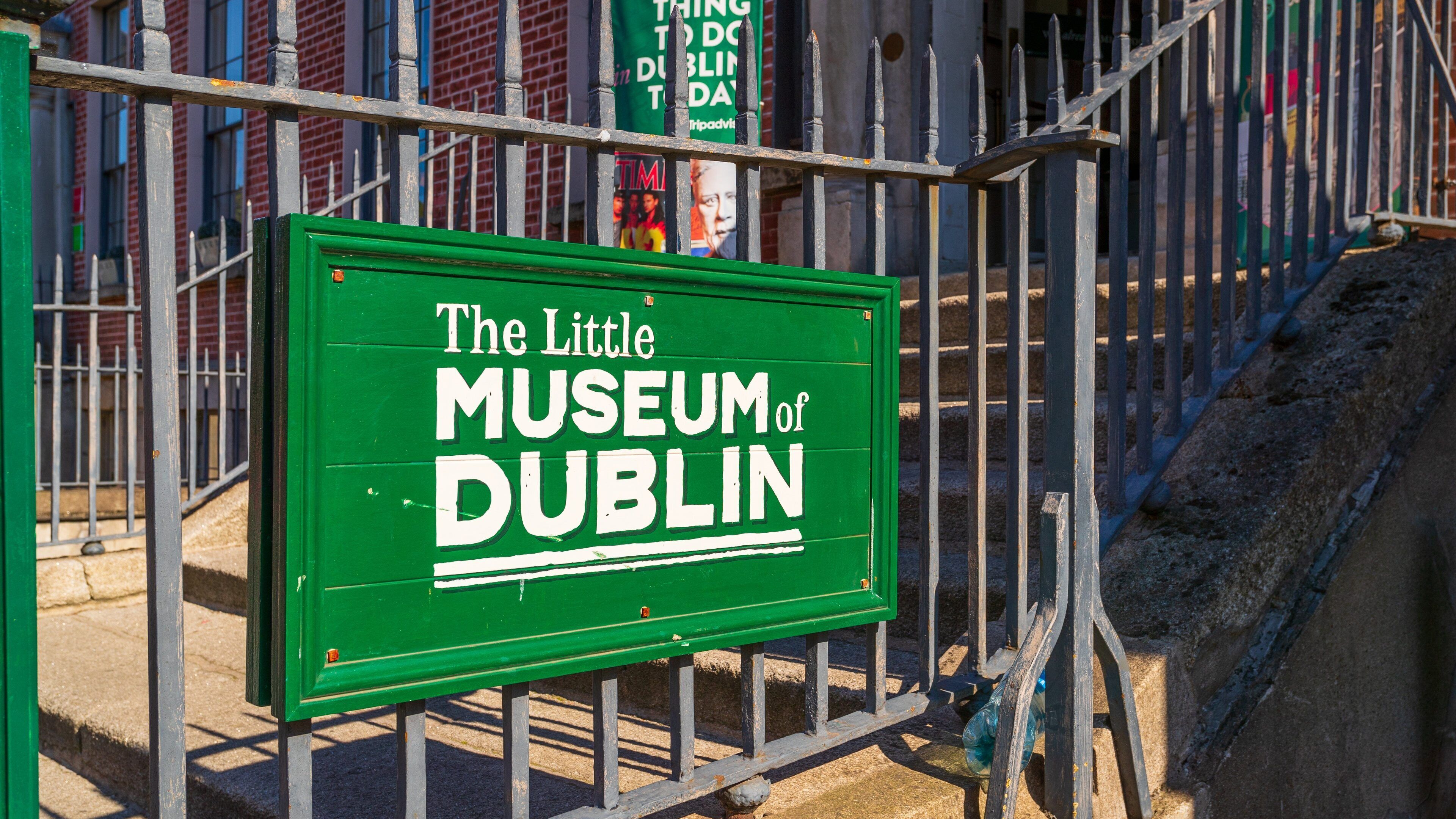 A green sign for The Little Museum of Dublin.