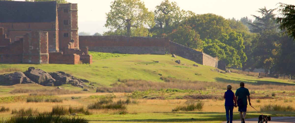 Leicester showing hiking or walking, a park and a ruin
