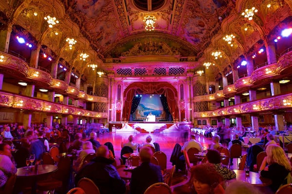 Blackpool Tower Ballroom featuring performance art, theatre scenes and interior views