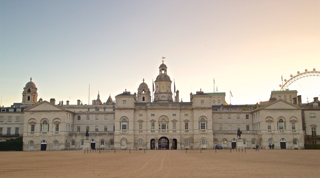The Household Cavalry Museum which includes a sunset, a square or plaza and landscape views