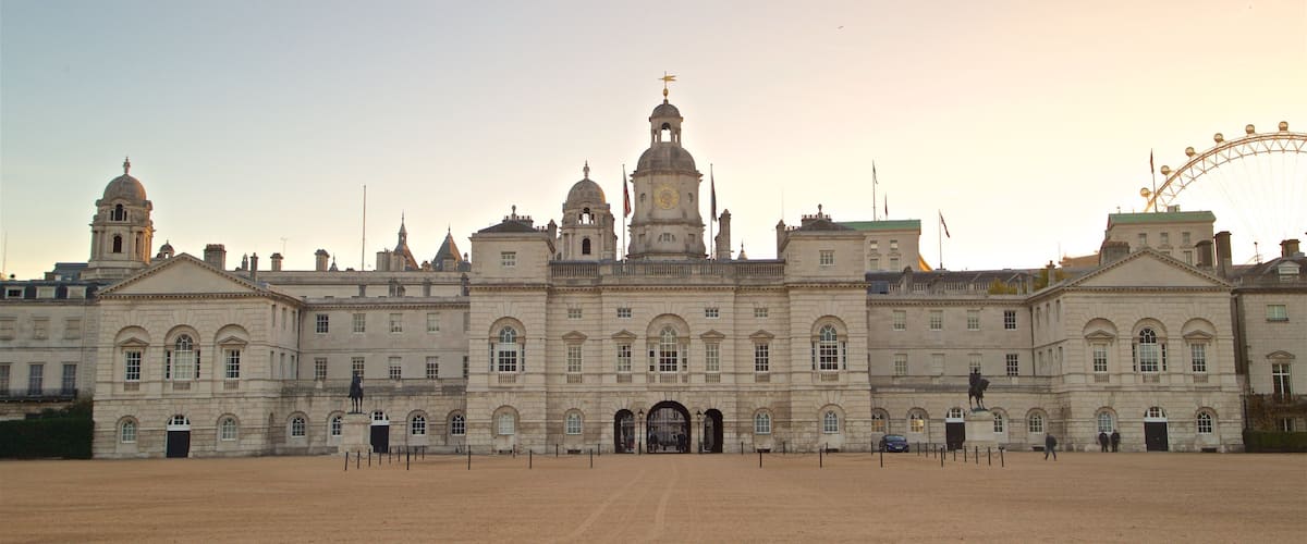 The Household Cavalry Museum which includes a sunset, a square or plaza and landscape views