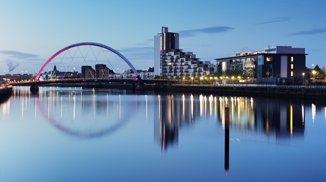 Glasgow at night with river - Squinty Bridge, UK