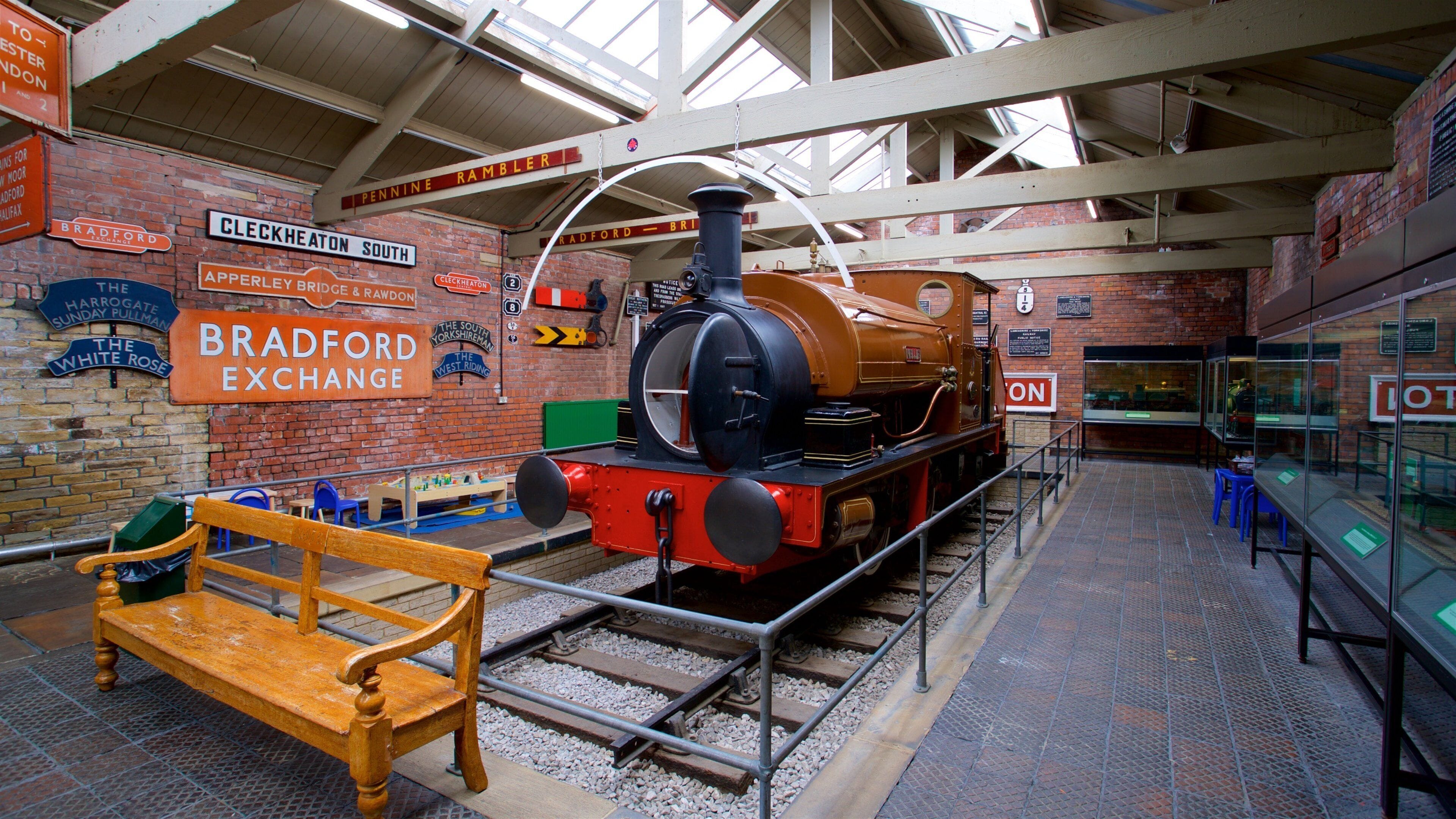 Bradford Industrial Museum which includes railway items, interior views and heritage elements