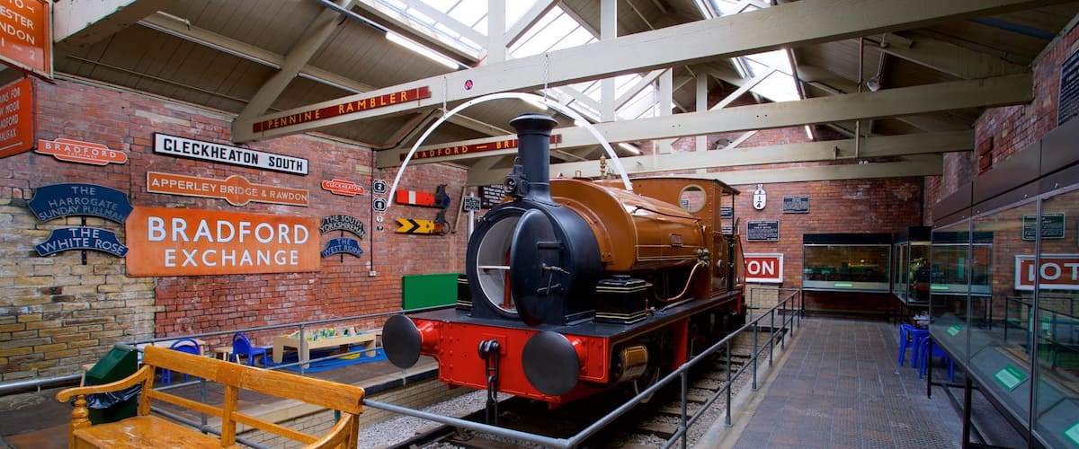 Bradford Industrial Museum which includes railway items, interior views and heritage elements
