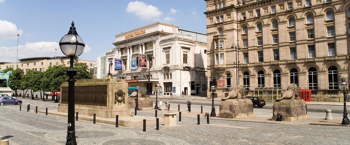 Empire Theatre on Lime Street from St George's Hall, Liverpool, England