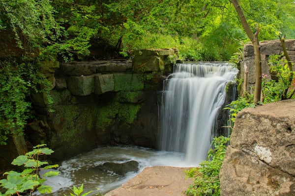 Jesmond Dene Park featuring a waterfall