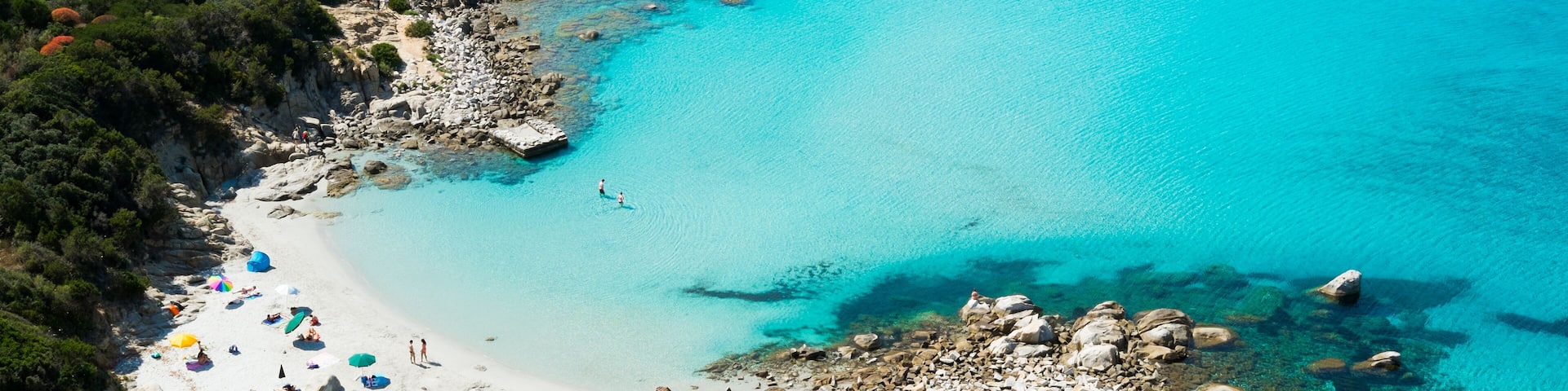 Aerial view of Villasimius and Porto Giunco beach, Sardinia, Italy