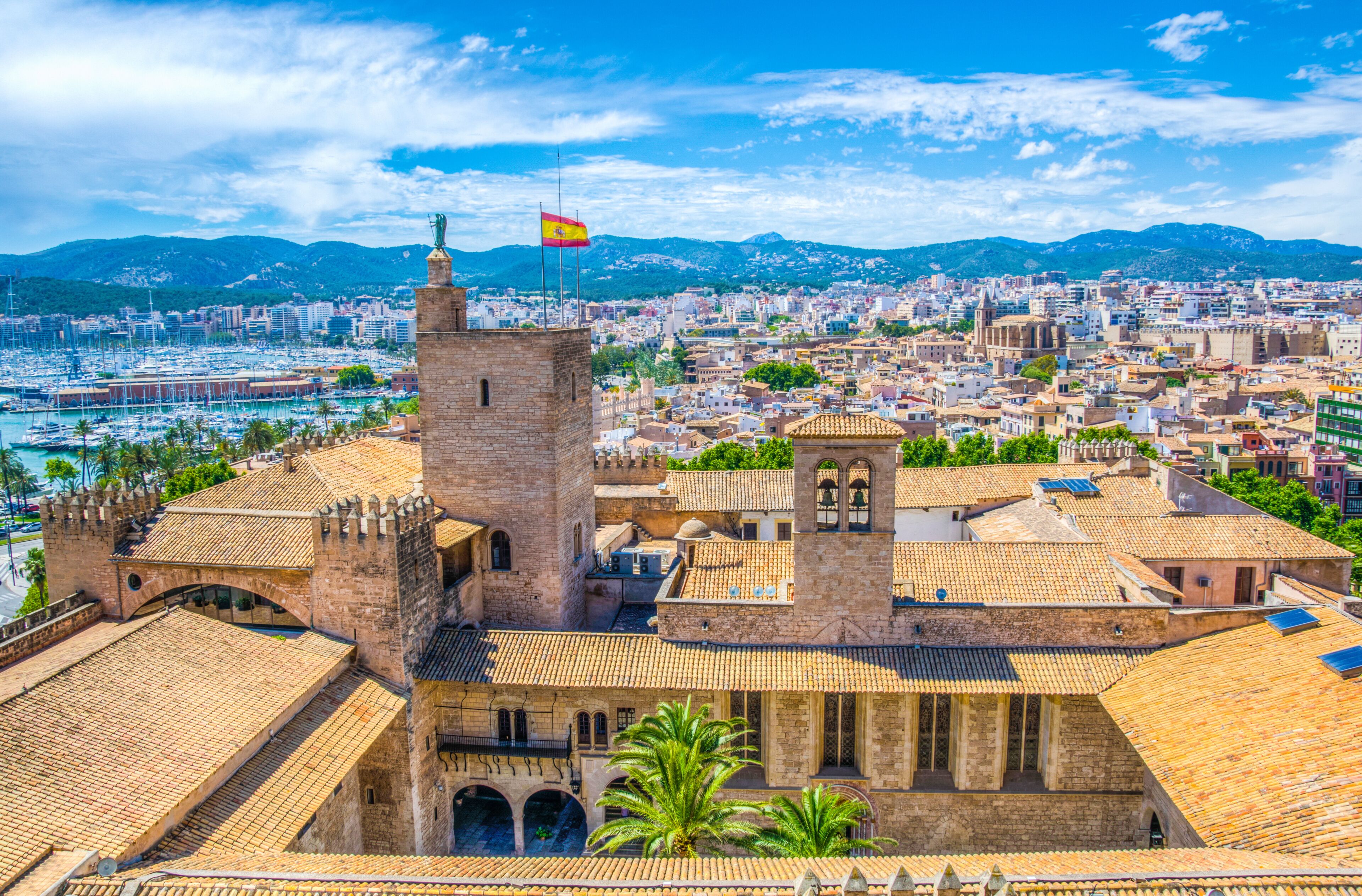 Aerial view of Palma de Mallorca with Almudaina palace, Spain