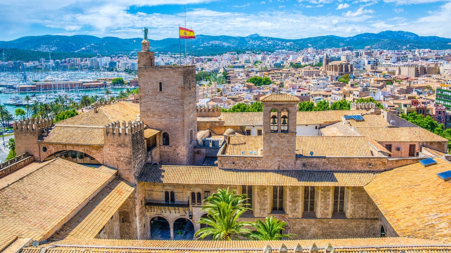 Aerial view of Palma de Mallorca with Almudaina palace, Spain