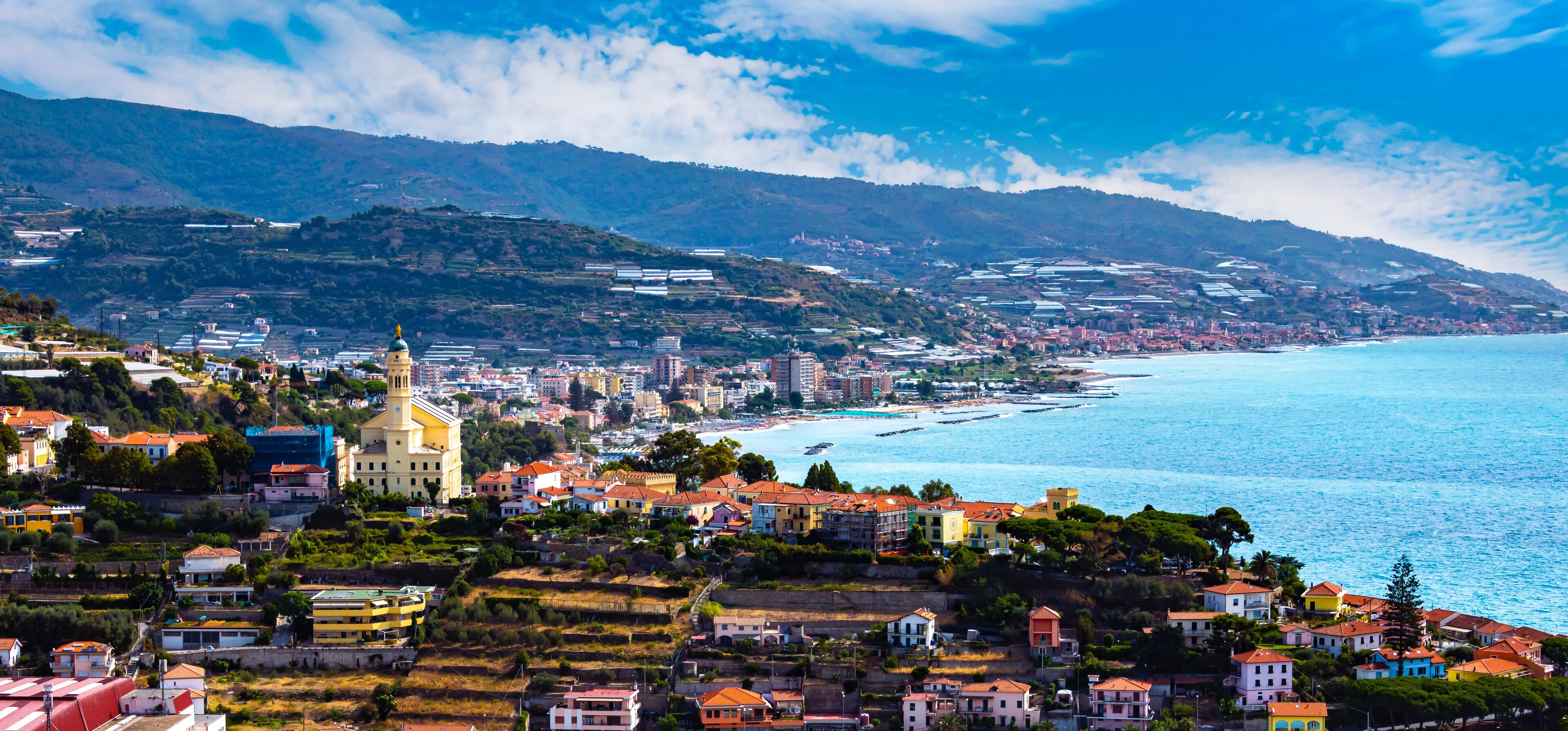 View of Bussana and Arma di Taggia, Liguria, Italy