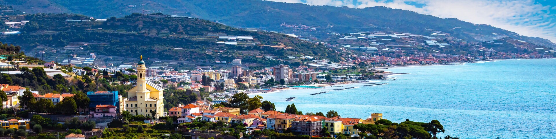 View of Bussana and Arma di Taggia, Liguria, Italy