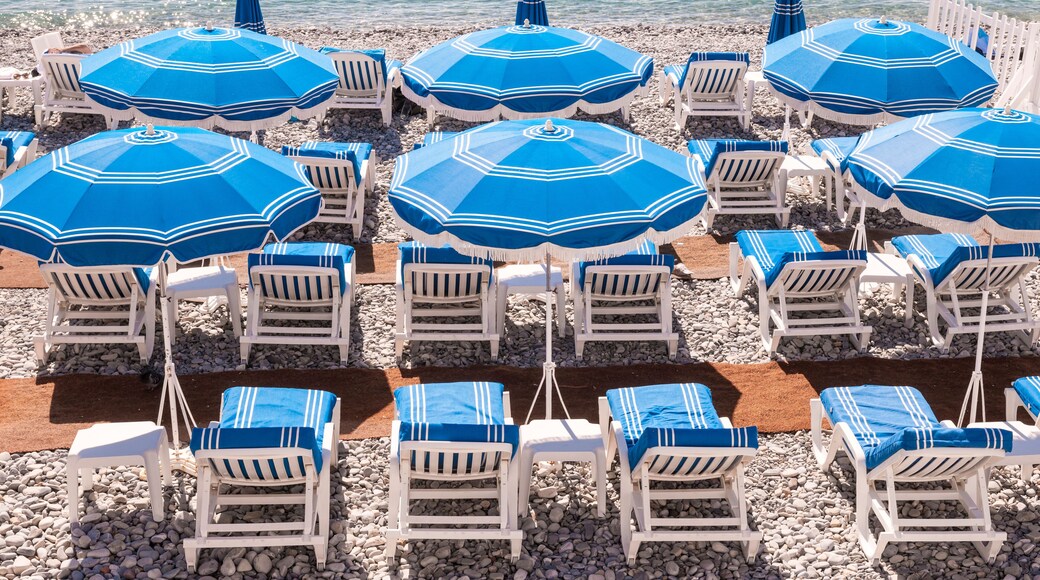 Blue beach umbrellas in Nice
