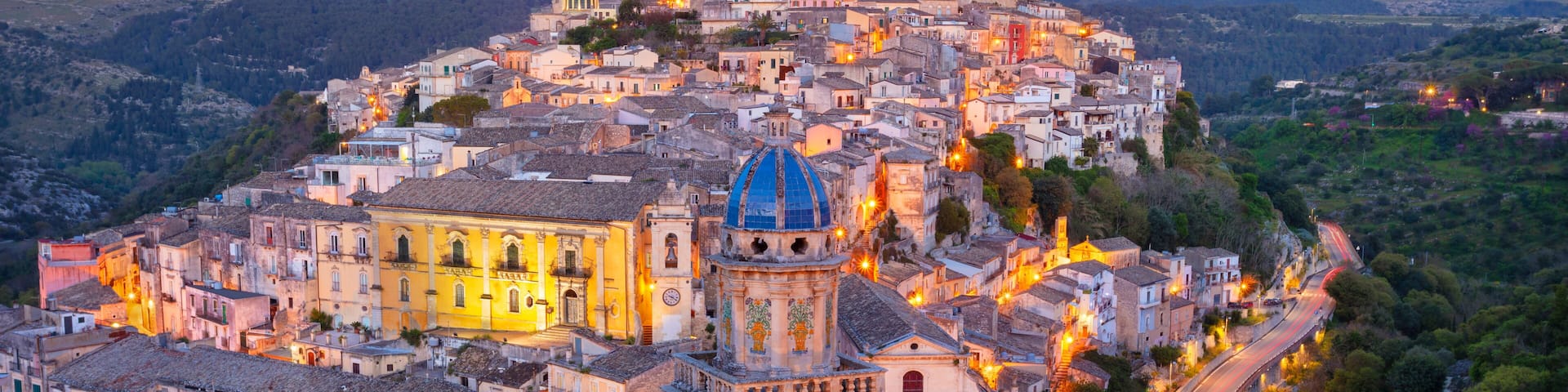 Ragusa Ibla, Sicily, Italy. Cityscape image of historical town Ragusa Isla, Sicily at sunset.