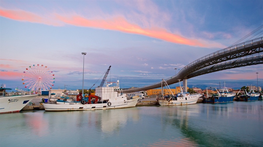 Ponte del Mare featuring a marina, a bridge and a sunset