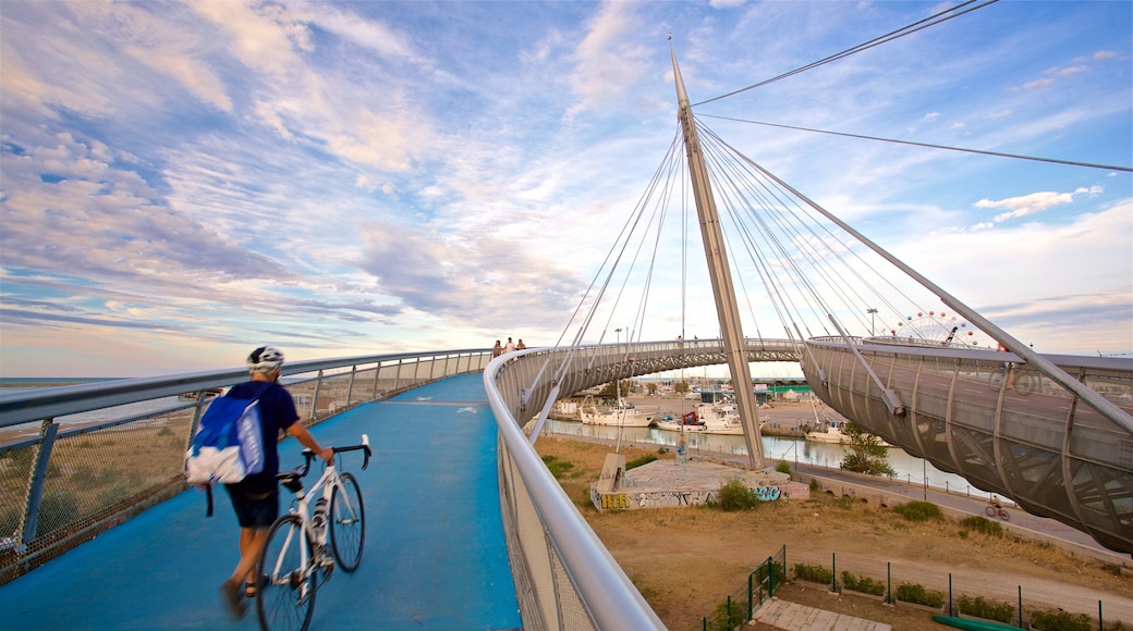馬雷橋 呈现出 夕陽, 橋梁 和 騎自行車