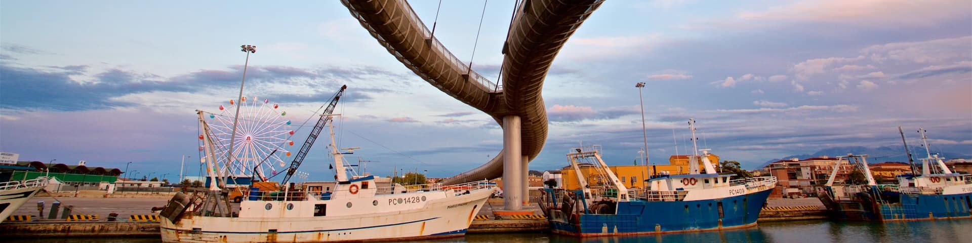 Ponte del Mare featuring a bridge, a bay or harbor and a sunset