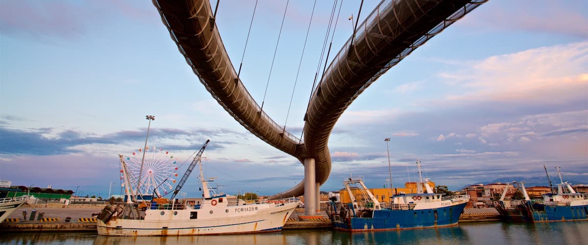 Ponte del Mare which includes a bridge, a bay or harbour and a sunset