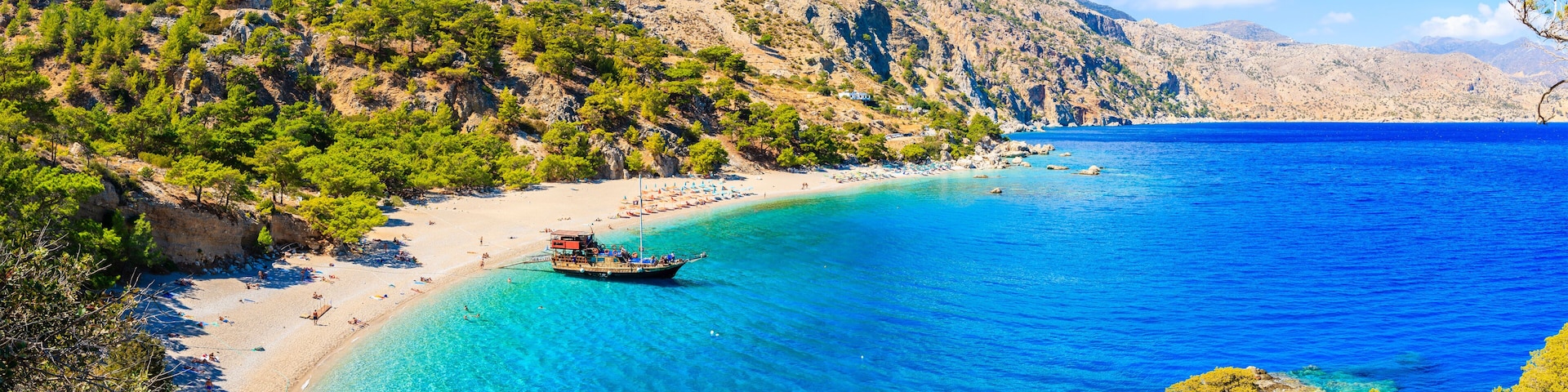 Panoramic view of beautiful Apella beach on Karpathos island, Greece