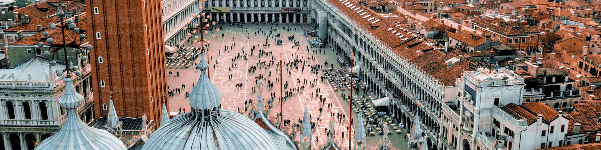 Amazing view of St. Mark's Basilica above the San Marco square in Venice, Italy