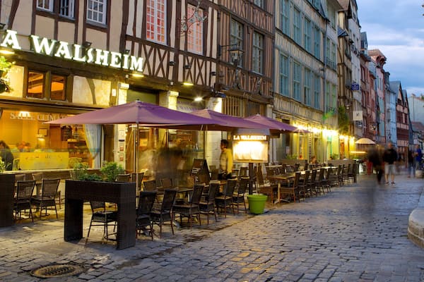 Rouen featuring night scenes, a small town or village and outdoor eating