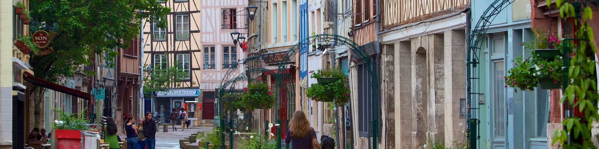 Rouen showing a city and street scenes