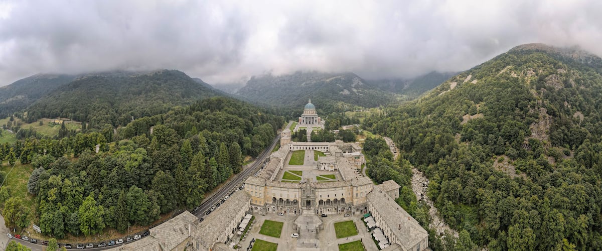 Drone view at the holy place of Oropa in Italy