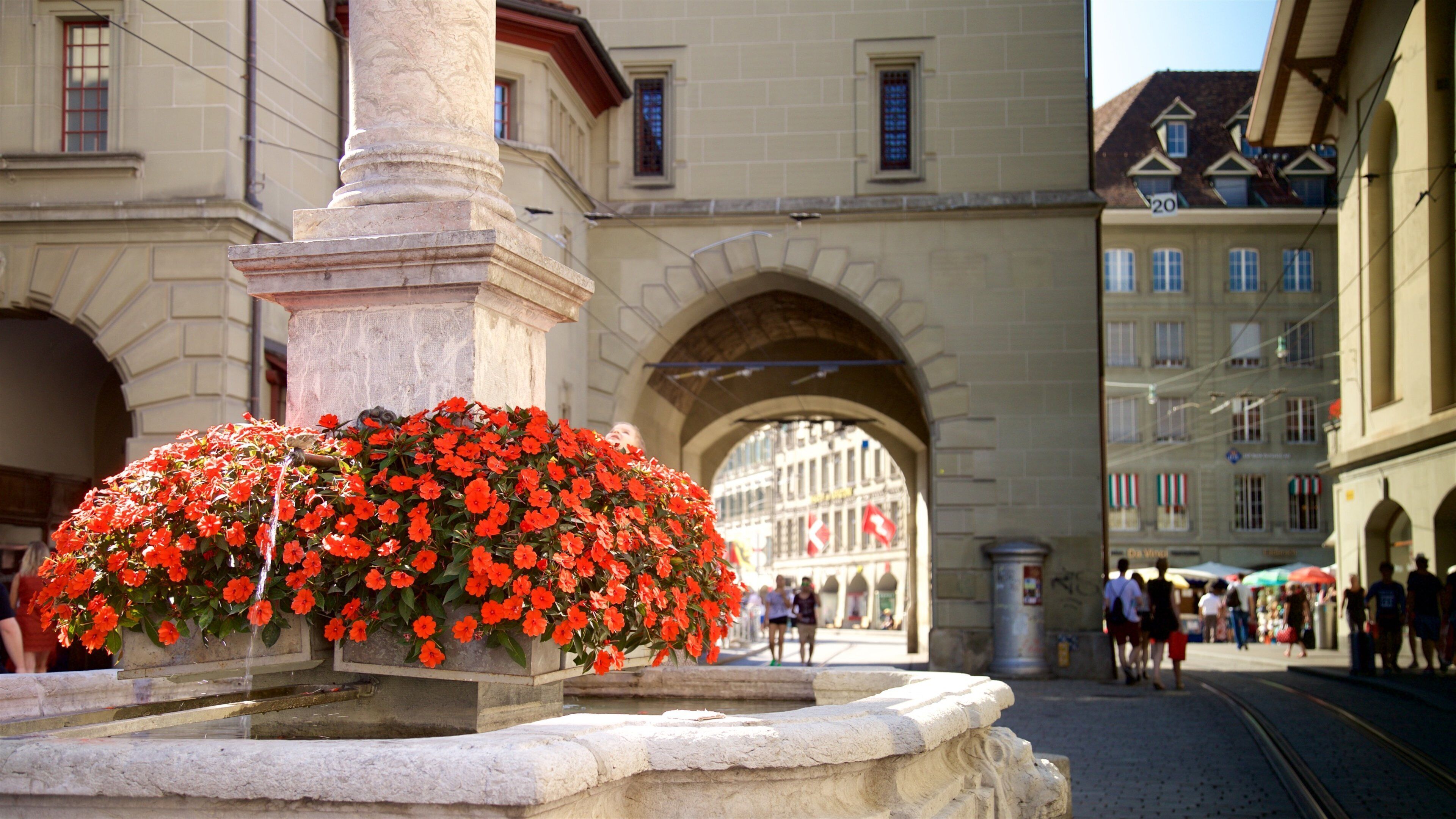 Prison Tower featuring a fountain and flowers