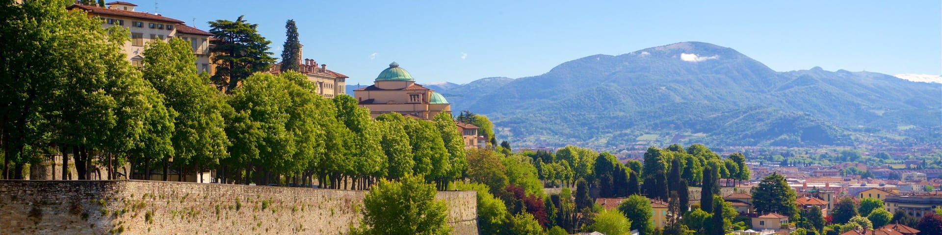 Cinta Muraria di Bergamo showing landscape views and a city