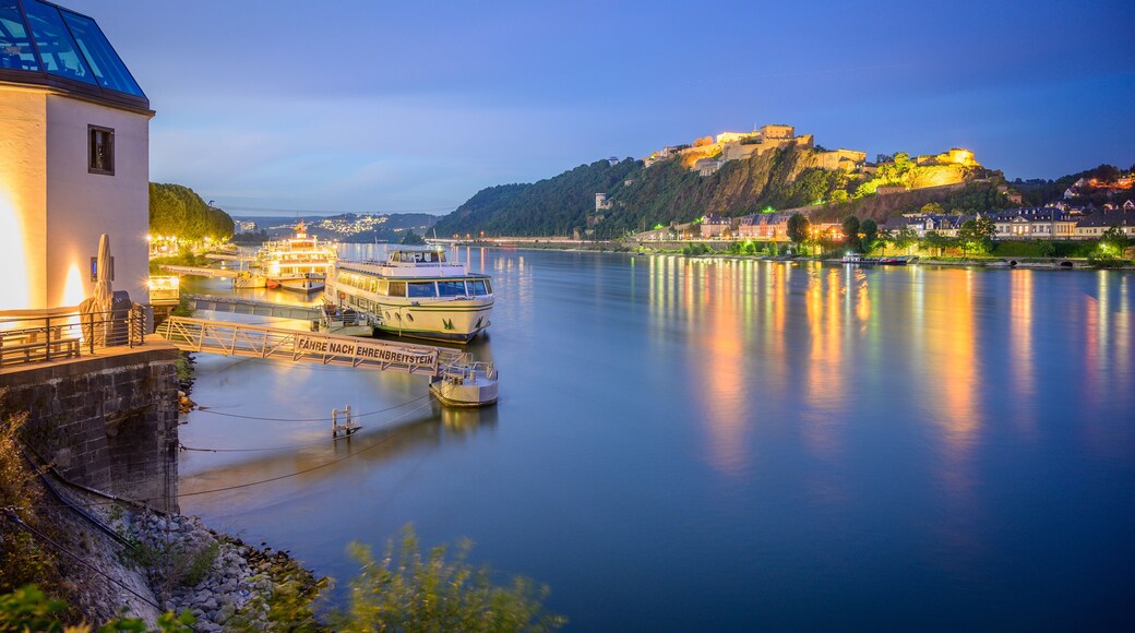 Panoramic View of Koblenz and Fortress Ehrenbreitstein at Night, Germany