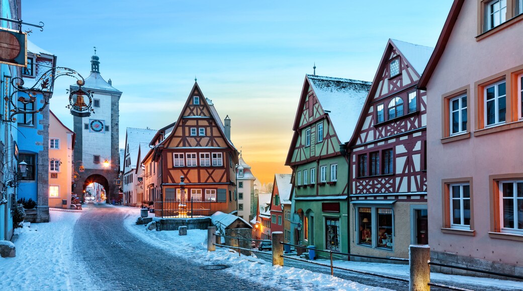 Amazing winter in old town of Rothenburg ob der Tauber, Middle Franconia, Bavaria, Germany