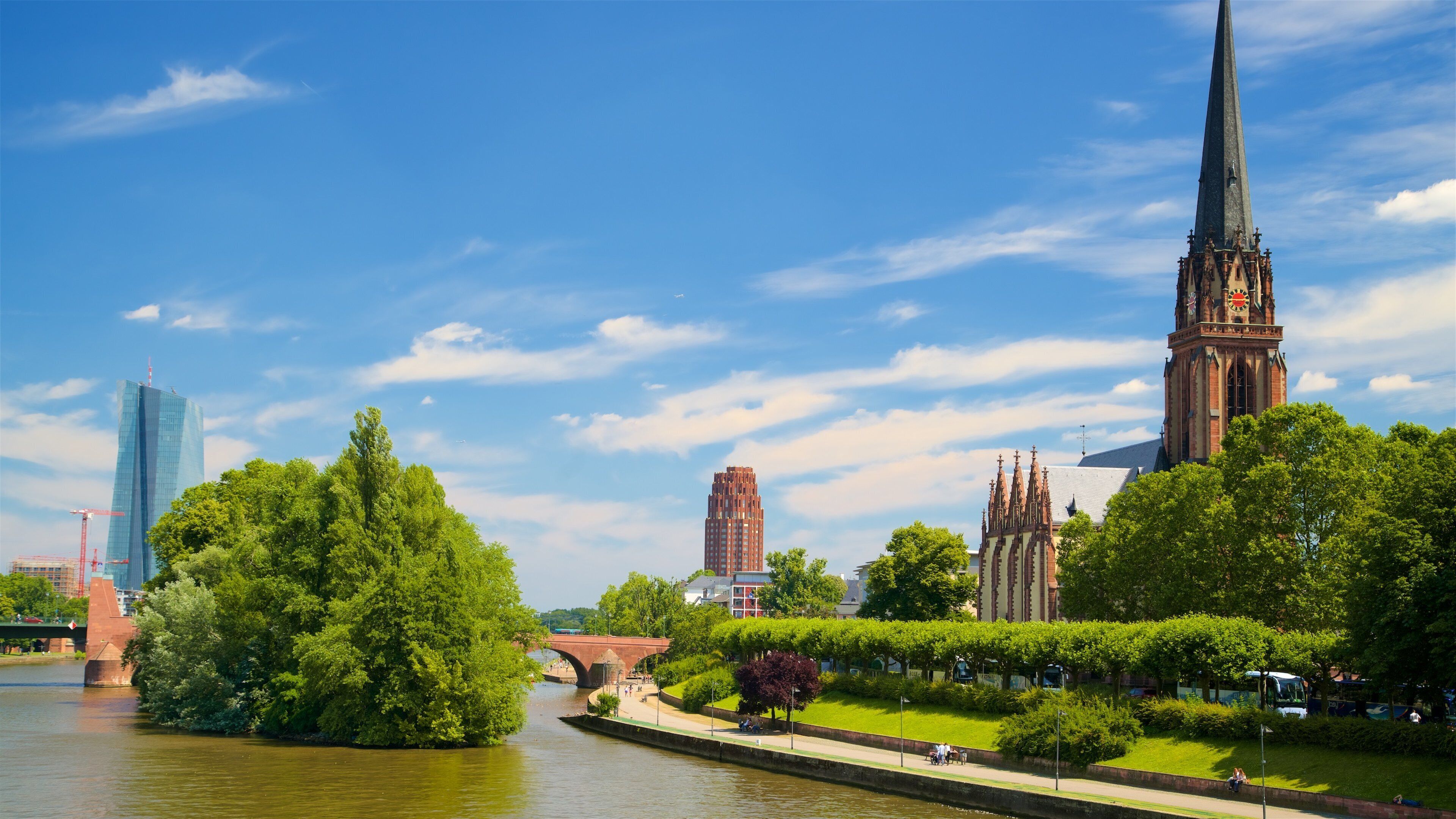 Frankfurt featuring a park, a river or creek and heritage elements