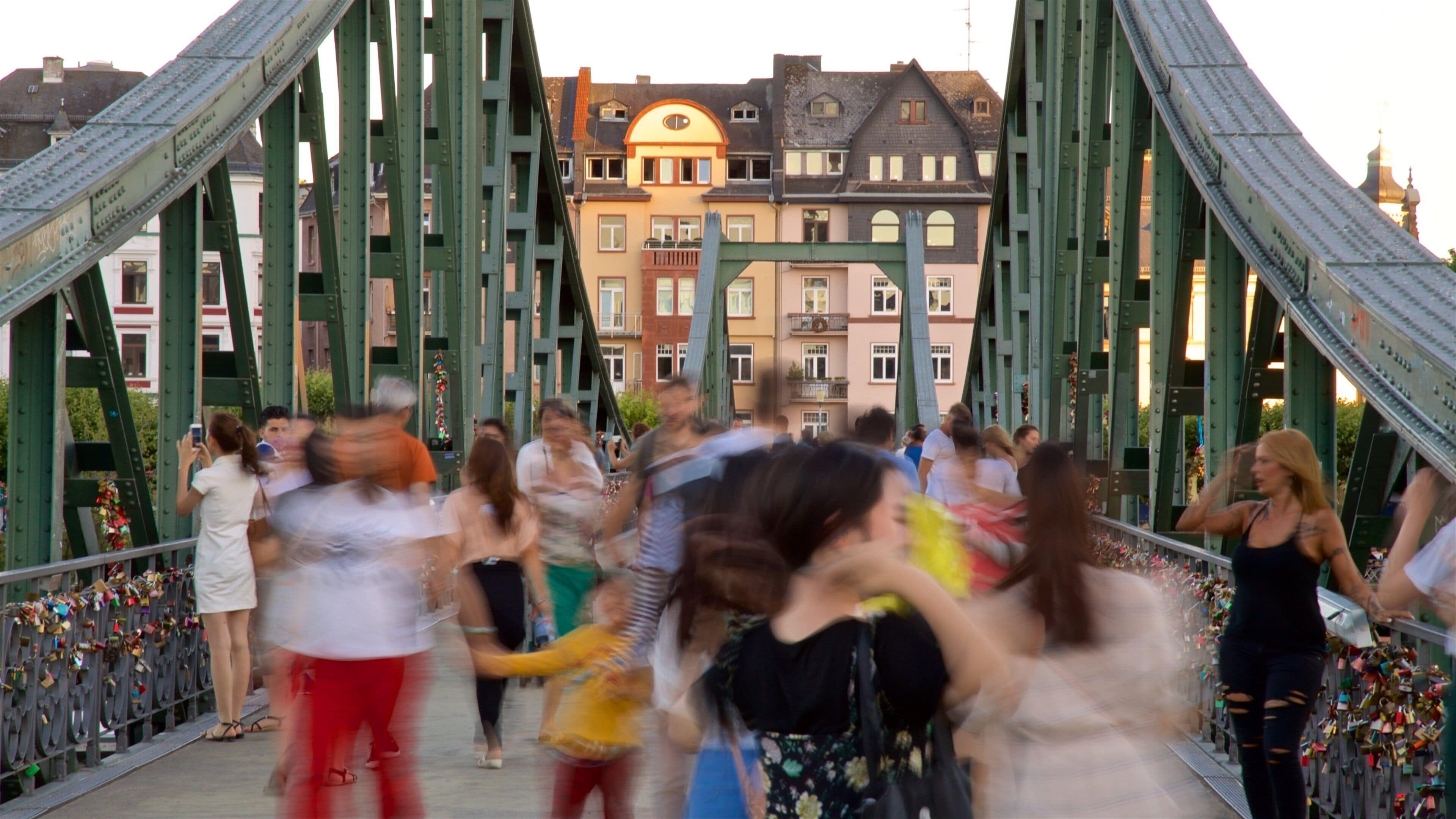 Eiserner Steg which includes a bridge as well as a small group of people